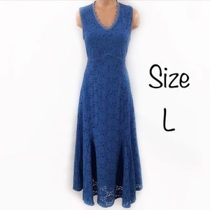 C.C. Couture Long Lace Blue Maxi Dress Size L